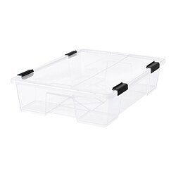SAMLA - Kotak dengan tutup/kunci klip, transparan/hitam, 79x57x19 cm/55 l