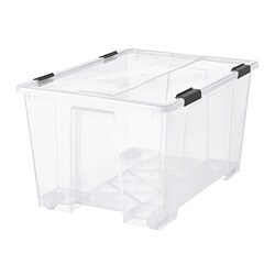 SAMLA - Kotak dengan tutup/kunci klip, transparan/hitam, 79x57x43 cm/130 l