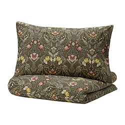 KÄRRDUNÖRT - Duvet cover and 2 pillowcases, dark green/multicolour, 240x220/50x80 cm