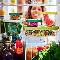 HAVSTOBIS - Food container with lid, set of 5, transparent/multicolour