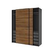 PAX/MEHAMN - Wardrobe with sliding doors, dark grey black/double sided walnut, 200x66x236 cm