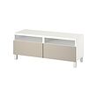 BESTÅ - Meja TV dengan laci, putih/Lappviken/Stubbarp abu-abu muda/krem, 120x42x48 cm