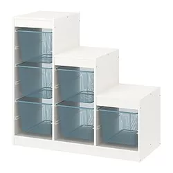 TROFAST - Kombinasi penyimpanan dgn kotak, putih/abu-abu biru, 99x44x95 cm