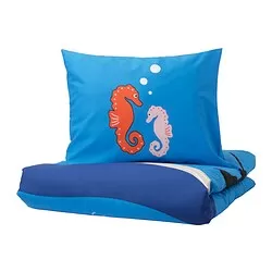 BLÅVINGAD - Sarung duvet dan sarung bantal, motif hewan samudera/aneka warna, 150x200/50x80 cm