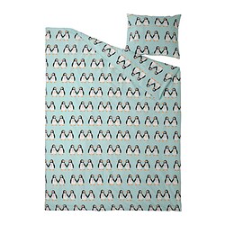 BLÅVINGAD - Duvet cover and pillowcase, penguin pattern/light turquoise, 150x200/50x80 cm