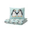 BLÅVINGAD - Duvet cover and pillowcase, penguin pattern/light turquoise, 150x200/50x80 cm
