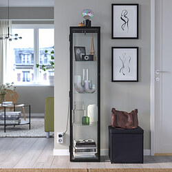 BLÅLIDEN - Kabinet pintu kaca, hitam, 35x32x151 cm