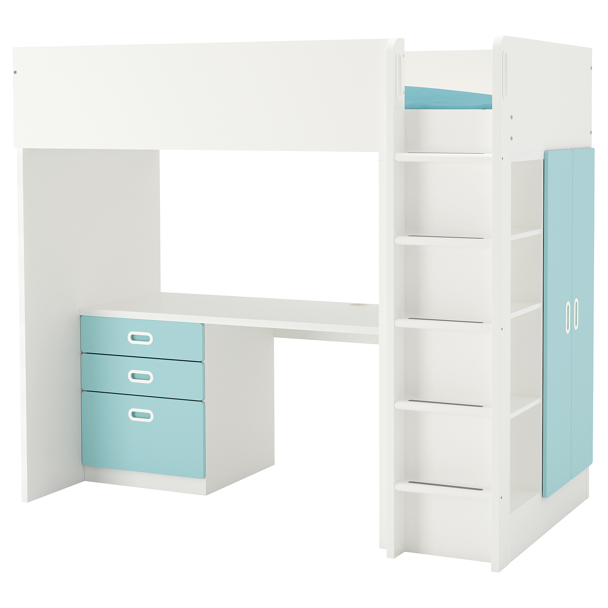 FRITIDS/STUVA loft bed combo w 3 drawers/2 doors, white/light blue
