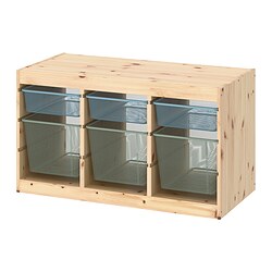 TROFAST - Storage combination with boxes, light white stained pine grey-blue/light green-grey, 93x44x53 cm