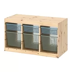 TROFAST - Kombinasi penyimpanan dgn kotak, pinus diwarnai putih muda abu-abu biru/hijau muda-abu-abu, 93x44x53 cm