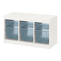 TROFAST - Kombinasi penyimpanan dgn kotak, putih/abu-abu biru, 99x44x56 cm