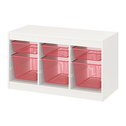 TROFAST - Storage combination with boxes, white/light red, 99x44x56 cm