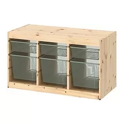TROFAST - Kombinasi penyimpanan dgn kotak, pinus diwarnai putih muda/hijau muda-abu-abu, 93x44x53 cm