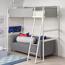 VITVAL - Loft bed frame, white/light grey, 90x200 cm