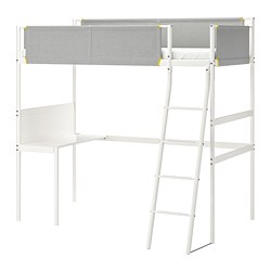VITVAL - Loft bed frame with desk top, white/light grey, 90x200 cm
