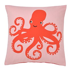 BLÅVINGAD - Sarung bantal kursi, pola gurita/merah muda, 50x50 cm