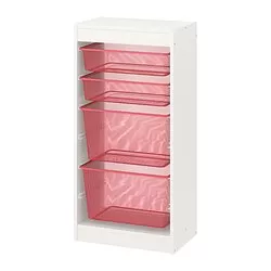 TROFAST - Kombinasi penyimpanan dgn kotak, putih/merah cerah, 46x30x95 cm