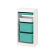 TROFAST - Storage combination with boxes/tray, white turquoise/white, 46x30x95 cm