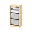 TROFAST - Storage combination with boxes/tray, light white stained pine grey/white, 44x30x91 cm