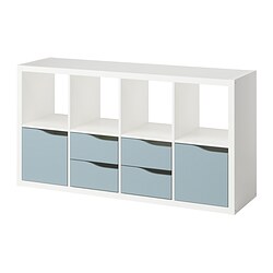 KALLAX - Shelving unit, with 2 doors/4 drawers white/light grey-blue wave shaped, 147x77 cm