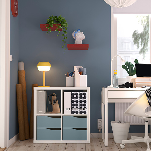 KALLAX shelving unit, with 4 drawers white/light grey-blue wave