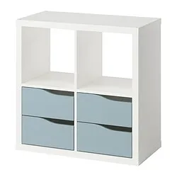 KALLAX - Unit rak, dengan 4 laci putih/abu-abu muda-biru berbentuk ombak, 77x77 cm