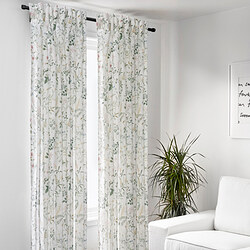 TIMJANSMOTT - Curtains, 1 pair, white/floral pattern, 145x250 cm