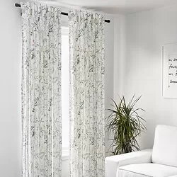 TIMJANSMOTT - Gorden, 1 pasang, putih/motif bunga, 145x250 cm