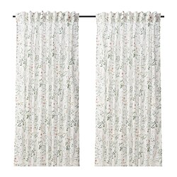 TIMJANSMOTT - Curtains, 1 pair, white/floral pattern, 145x250 cm