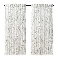 TIMJANSMOTT - Gorden, 1 pasang, putih/motif bunga, 145x250 cm