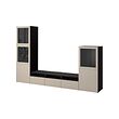 BESTÅ - TV storage combination/glass doors, black-brown Sindvik/Lappviken light grey/beige, 300x42x193 cm