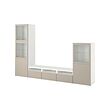 BESTÅ - TV storage combination/glass doors, white Sindvik/Lappviken light grey/beige, 300x42x193 cm