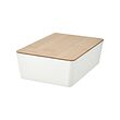 KUGGIS - Box with lid, white/bamboo, 18x26x8 cm