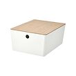 KUGGIS - Box with lid, white/bamboo, 26x35x15 cm