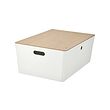 KUGGIS - Box with lid, white/bamboo, 37x54x21 cm