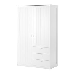 MUSKEN - Lemari pakaian 2 pintu+3 laci, putih, 124x60x201 cm