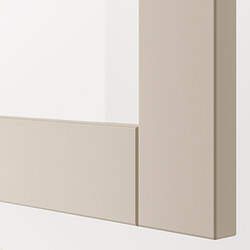 BESTÅ - Unit rak dengan pintu, putih/Sindvik abu-abu muda/krem, 120x42x38 cm