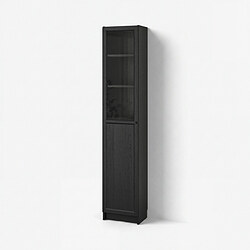 BILLY/OXBERG - Lemari buku dg panel/pintu kaca, hitam efek kayu oak, 40x30x202 cm