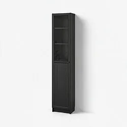 BILLY/OXBERG - Lemari buku dg panel/pintu kaca, hitam efek kayu oak, 40x30x202 cm