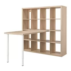LAGKAPTEN/KALLAX - Kombinasi meja, putih/efek kayu oak diwarnai putih, 147x159x147 cm