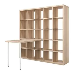 KALLAX/LINNMON - Kombinasi meja, putih/efek kayu oak diwarnai putih, 182x139x182 cm