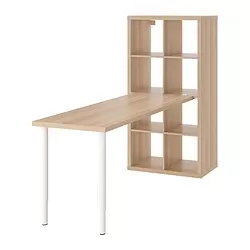 LAGKAPTEN/KALLAX - Kombinasi meja, putih/efek kayu oak diwarnai putih, 77x179x147 cm