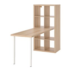 LAGKAPTEN/KALLAX - Desk combination, white/white stained oak effect, 77x159x147 cm