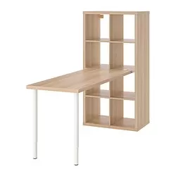 LAGKAPTEN/KALLAX - Kombinasi meja, putih/efek kayu oak diwarnai putih, 77x159x147 cm