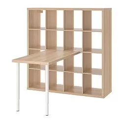 KALLAX/LINNMON - Kombinasi meja, putih/efek kayu oak diwarnai putih, 147x139x147 cm