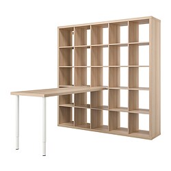 LAGKAPTEN/KALLAX - Desk combination, white/white stained oak effect, 182x179x182 cm