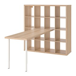 LAGKAPTEN/KALLAX - Desk combination, white/white stained oak effect, 147x179x147 cm