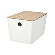 KUGGIS - Box with lid, white/bamboo, 18x26x15 cm