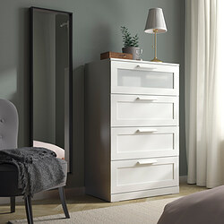 BRIMNES - Lemari 4 laci, putih/kaca frosted, 78x124 cm