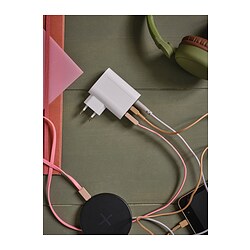 SMÅHAGEL - 3-port charger USB, putih